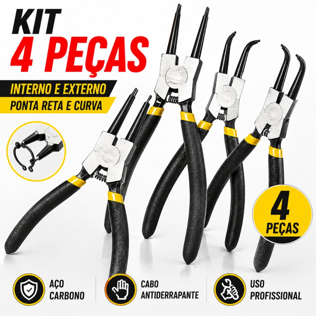 Kit 4 & 8 Jogo de Alicates 7'' Aço Cromo Vanádio p/Anéis Interno & Externo,Versátil para Reparos em Carros&Motos e DIY
