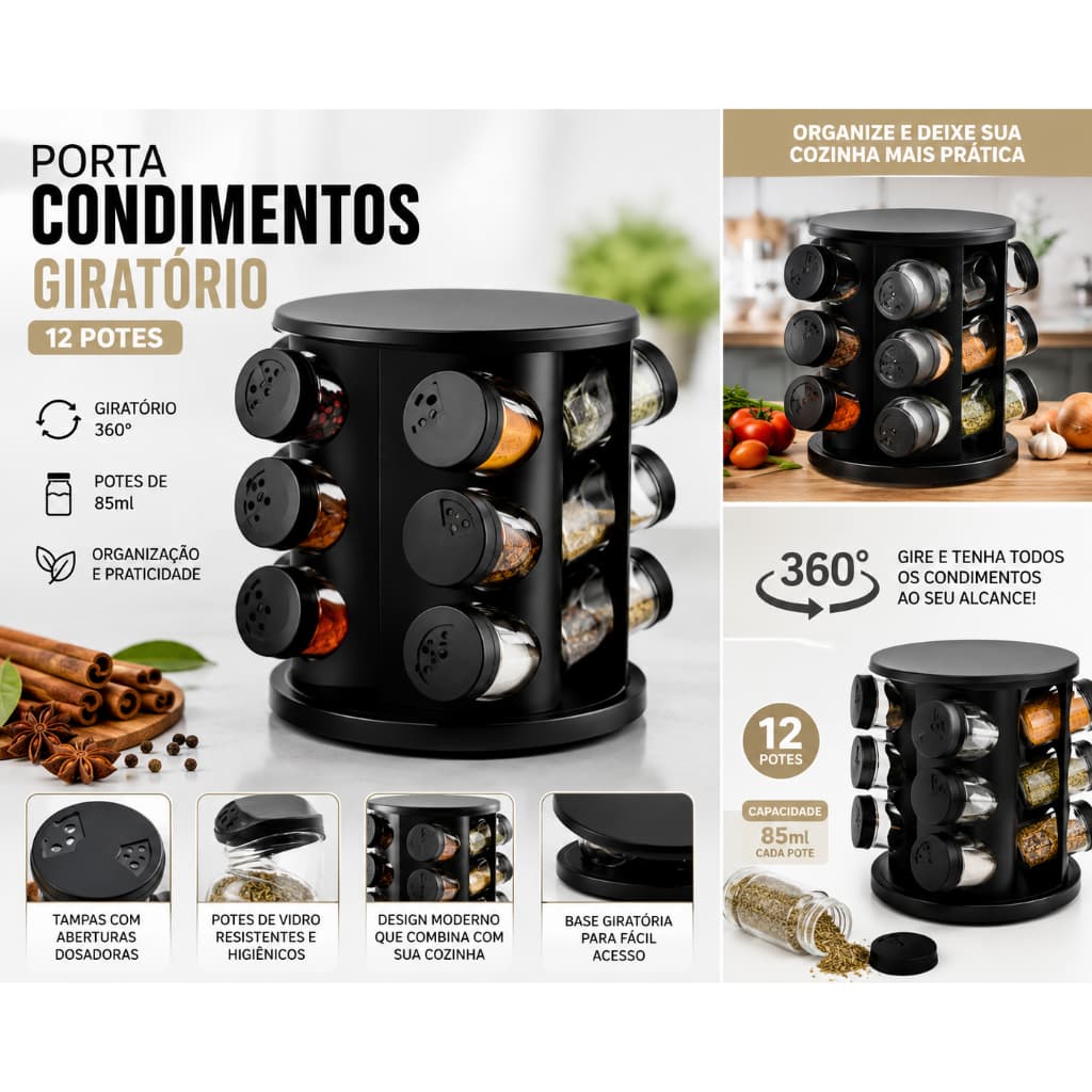 Porta condimentos giratório belovidro 12 potes