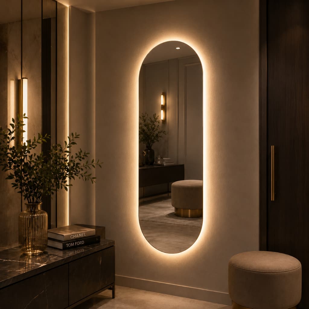 Espelho Oval Com led 100x35 90x40 70x30 50x25 Oval Polido Sem Led Moderno Sem moldura closet sala