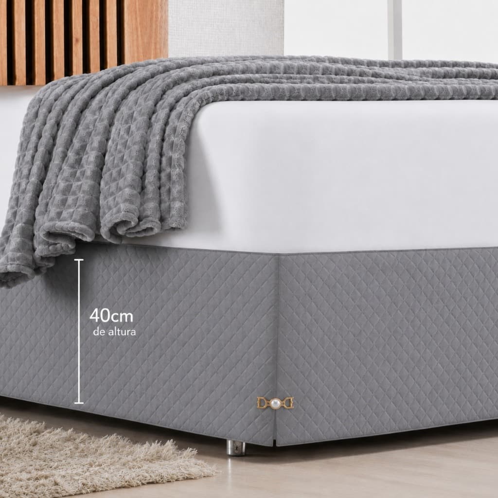Saia Protetora Matelada Pingente e Pedra | Solteiro/Casal/Queen/King | 40 cm de altura do Box-Chão