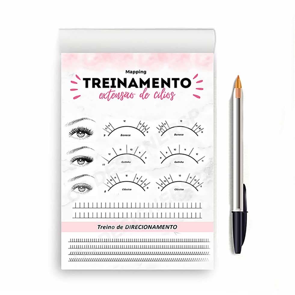 BLOCO FICHA DE TREINO ALONGAMENTO  EXTENSÃO DE CILIOS MAPPING  TREINAMENTO A5 DESTACÁVEL 14X21CM
