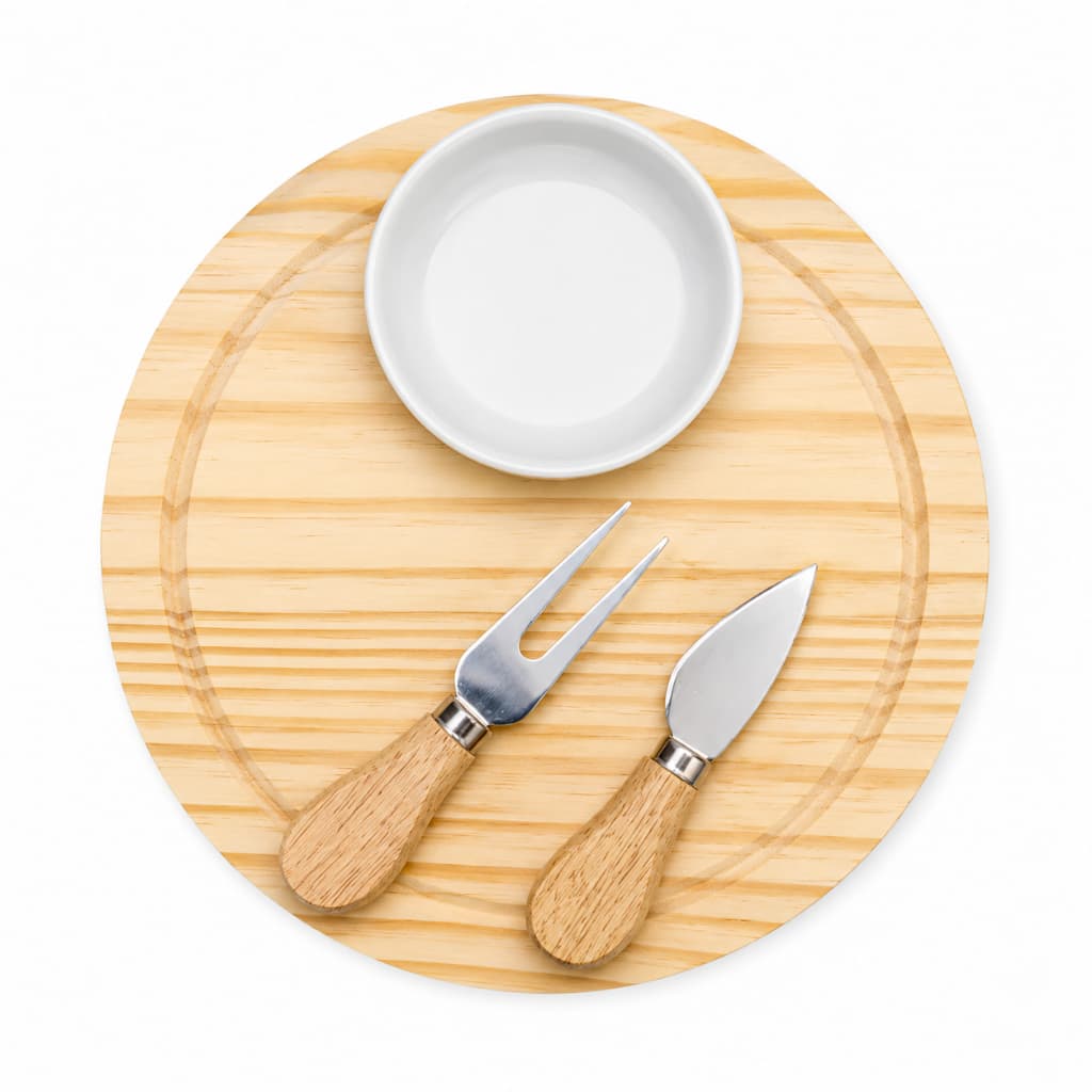 Tábua Especial de Queijo em madeira Pinus com Kit Facas