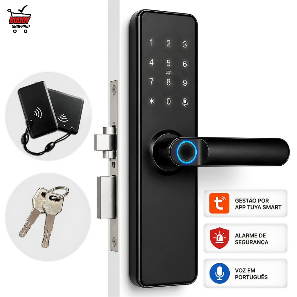 Fechadura Digital Inteligente Knup KP-CA621 Biometrica Senha Cartao Tuya Smart