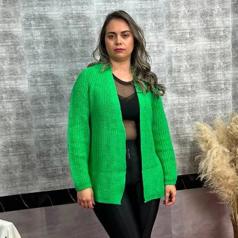 Casaco Feminino de Tricô Cardigã Longo Básico e Elegante Roupa Feminina Meia Estação