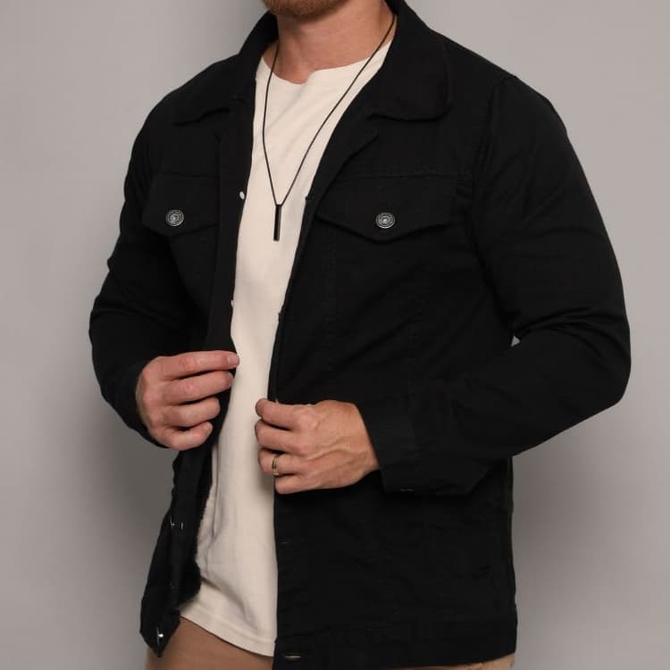 Jaqueta  Masculina Jeans Preta Fechamento Com  Botões Prateados