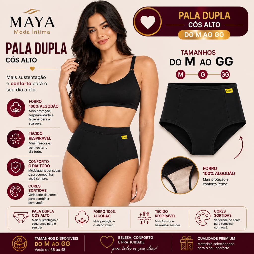 Kit 10 Calcinha Gestante Pala Dupla Cintura Alta e Cós Alto Segura Barriga Microfibra Premium