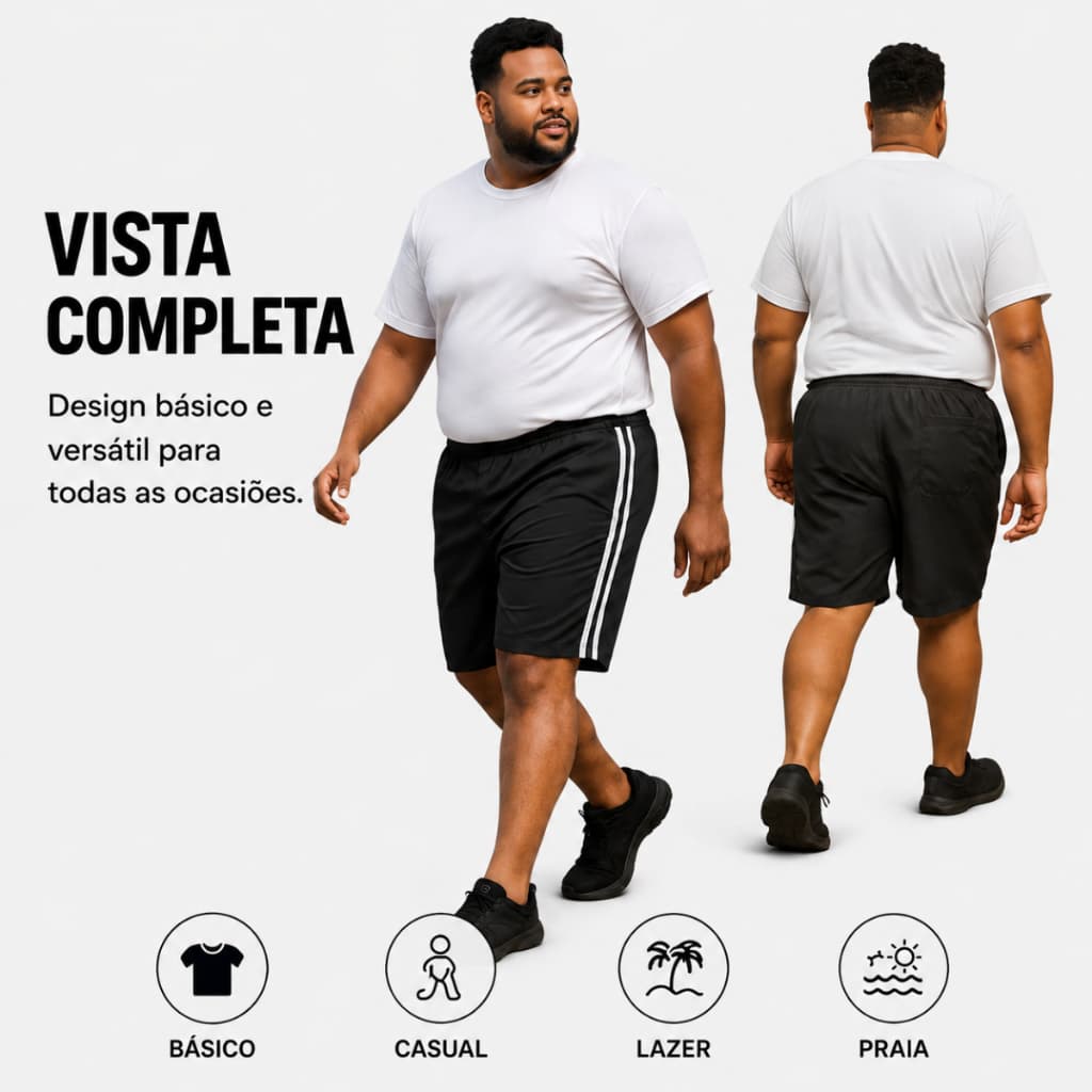 Bermuda Masculina Tactel P ao G3 Praia Casual Secagem Rápida