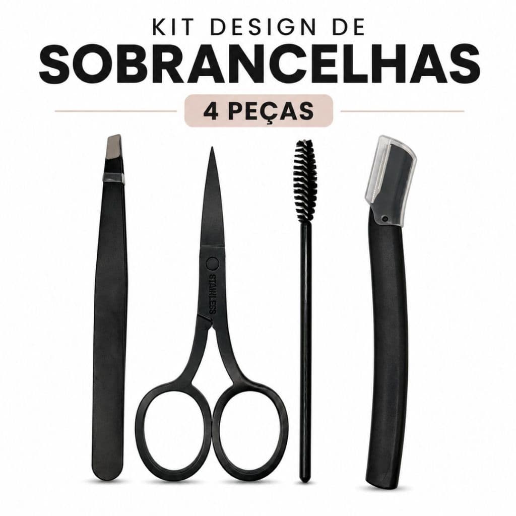 Kit Completo para Design de Sobrancelhas 4 Peças Profissional DIY PINÇA ESCOVINHA TESOURA NAVALHA
