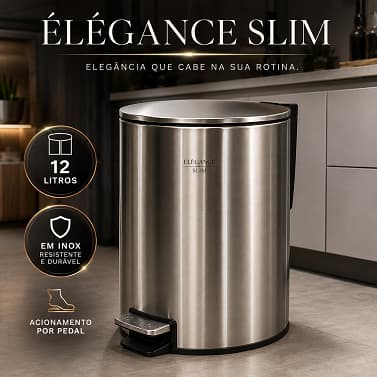 Lixeira Inox 12L Slim com Pedal Redonda Moderna para Cozinha e Banheiro