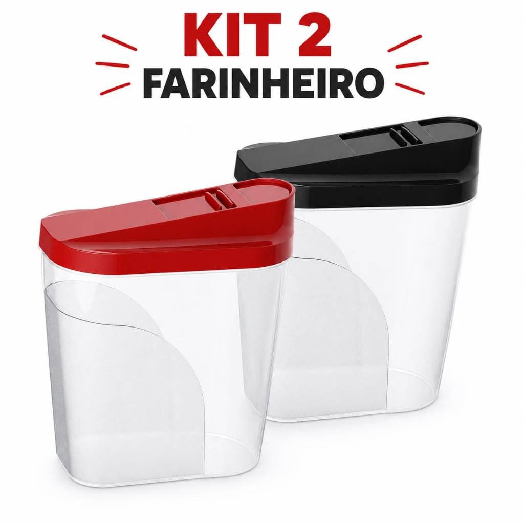 Kit 2 Potes Farinheiro e Açucareiro Porta Açúcar Farinha Mantimentos com Tampa