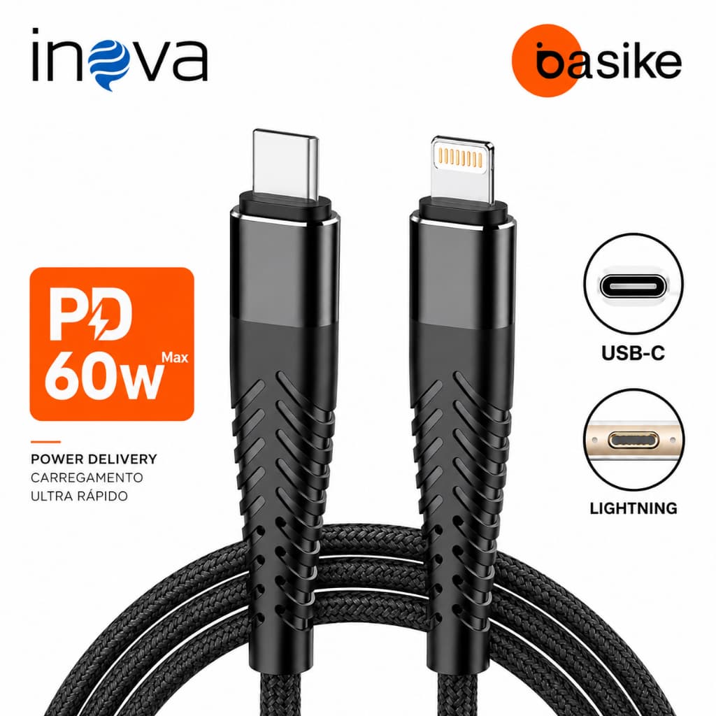 Cabo Turbo Inova basike 60W reforçado usb-c lightning carregamento rápido CABO TIPO PARA IPHONE LIGTHNING