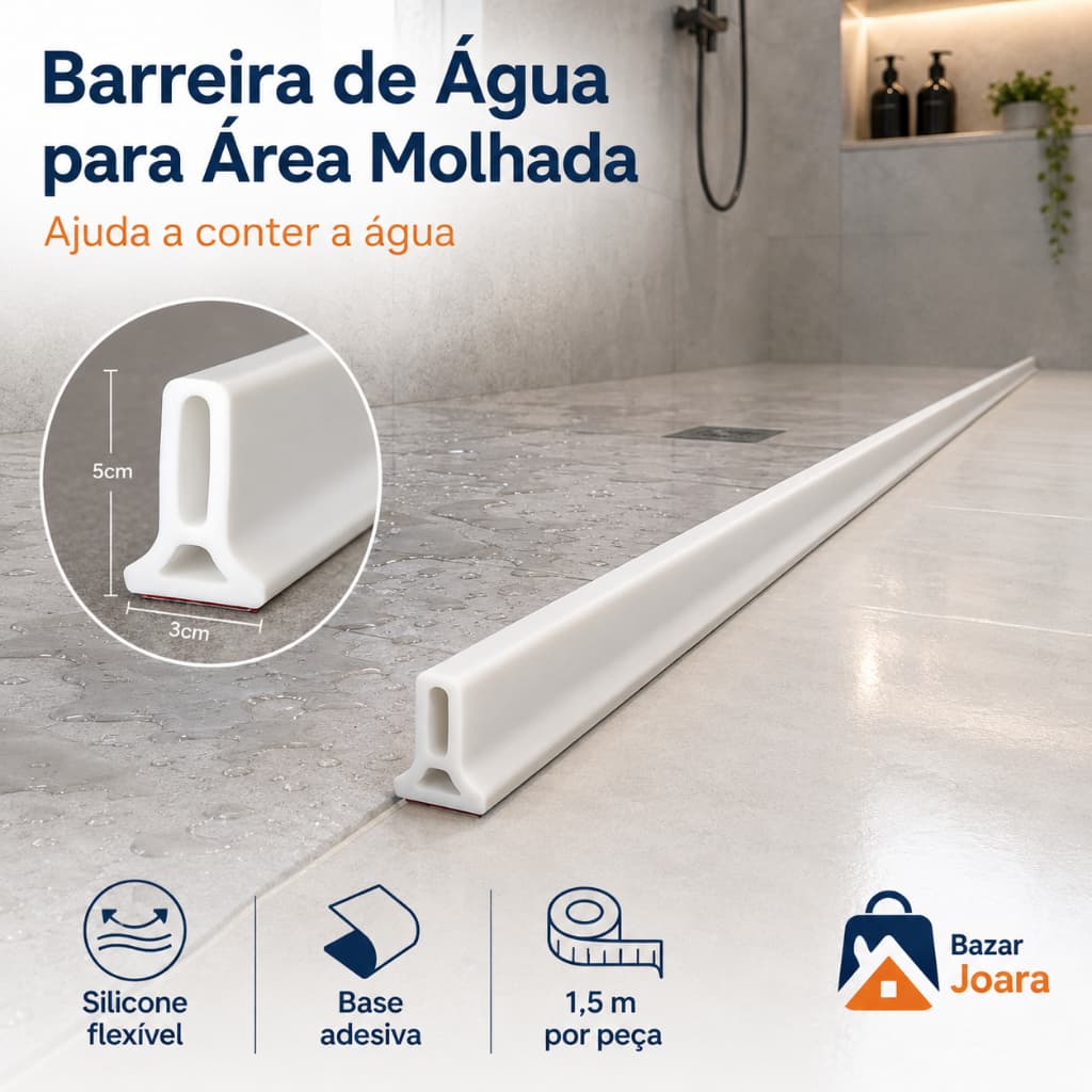 Barreira de Água 1,5m Silicone Autoadesiva Retenção para Área Molhada Banheiro Lavanderia