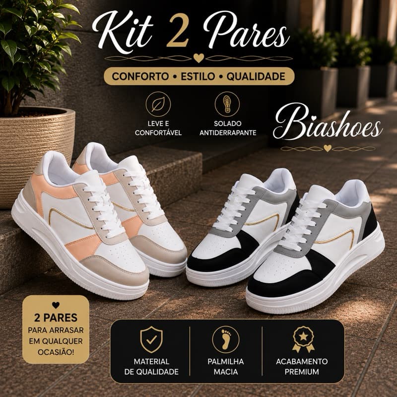 Tênis  Casual Kit 2 Pares estilo e ótimo custo-benefício!Tênis  Casual Confortável COMPRE JÁ!!