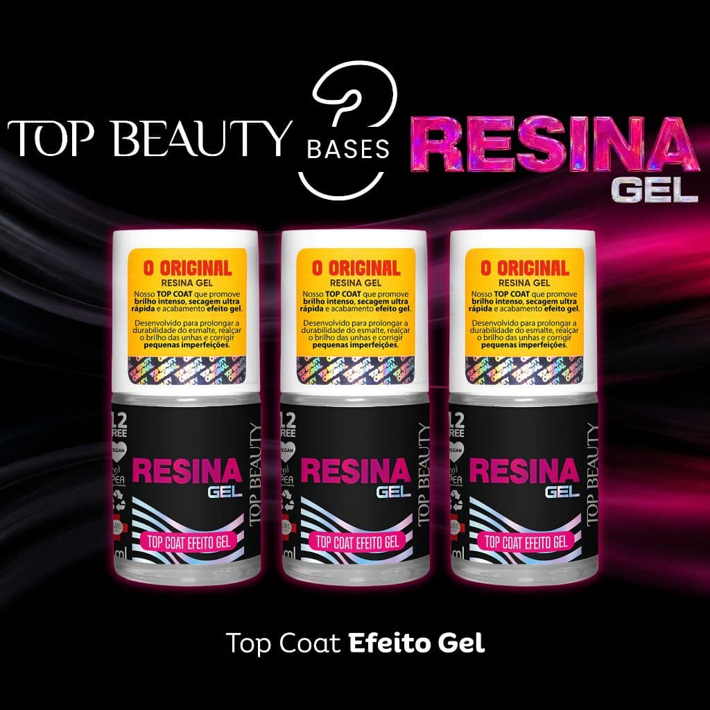 Top Coat Resina Gel Extra Brilho Top Beauty Top Coat Efeito Gel Esmalte Atacado SOS Unhas