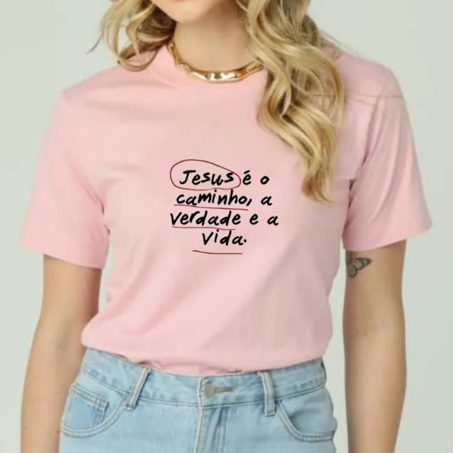 Camiseta feminina baby look 100% algodão Jesus é o Caminho, a Verdade e a Vida Minimalista Camisa