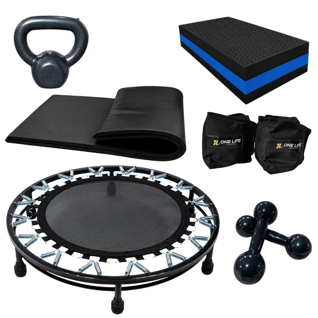 Kit Cama Elástica Par Halter 3kg Caneleira 2kg Colchonete Step EVA Kettlebell 4kg Fitness