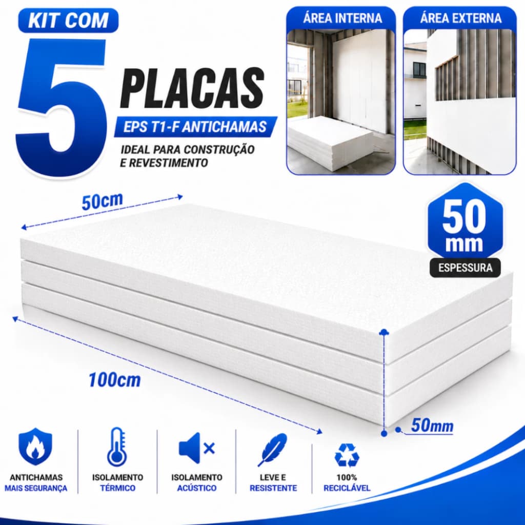5 PLACAS DE ISOPOR EPS - ESPESSURA 50MM (5CM) FORRO TÉRMICO ACÚSTICO -ENVIO EXPRESSO
