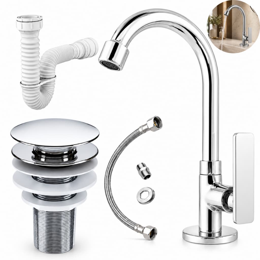 Kit Torneira Banheiro Lavatório Bancada Metal Cromada Válvula Click 7/8 Sifão Universal Engate Flexível 40cm