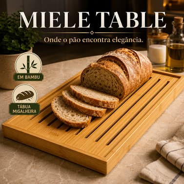 Tábua Migalheira para Pão em Bambu Natural Antideslizante para Cortar e Servir