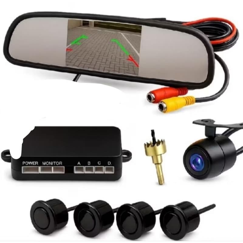 Sensor de estacionamento kit com câmera de ré + Retrovisor Digital universal de fácil instalação