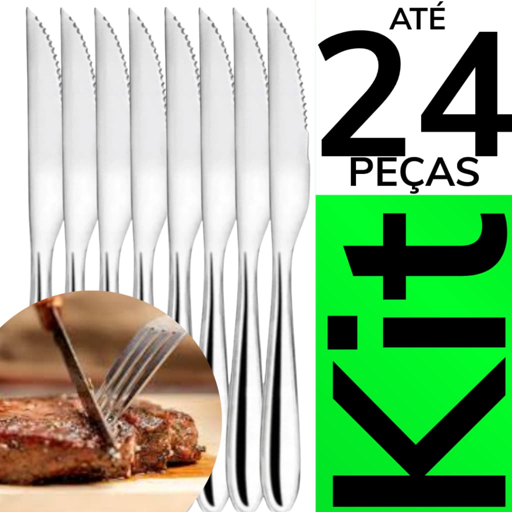 Faca 24,20,18,16,12,8 ou 6 Peças Aço Inox Premium Jogo Talheres Facas de Churrasco Cozinha Buffet Casa