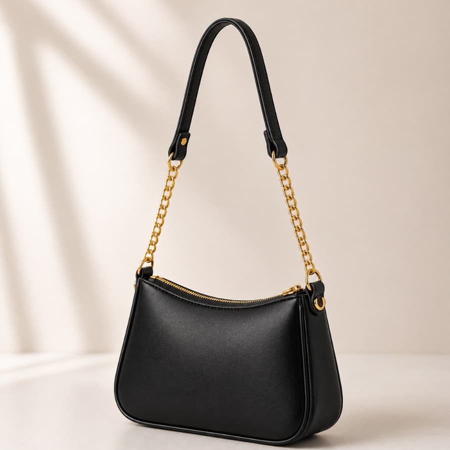 Bolsa Feminina de Ombro  Corrente Dourada Couro Premium Pequena Transversal Casual Moderna Blogueira