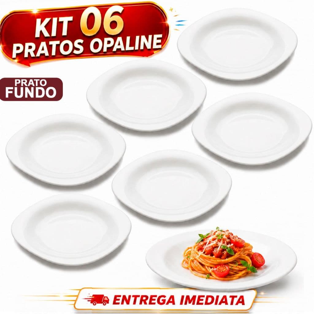 Jogo pratos quadrado fundo 06 unidades Quadrado opaline Vidro branco Temperado Branco 22 cm Liso