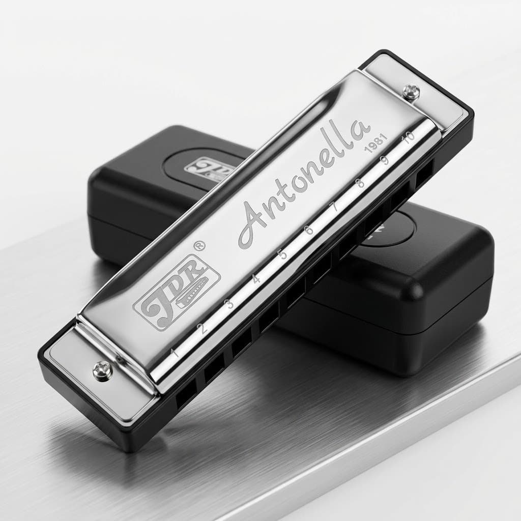 Gaita Harmonica de Boca Profissional em Dó C 20 Vozes Antonella by JDR Cromada Silver ou Black Fumê com Case Acolchoada