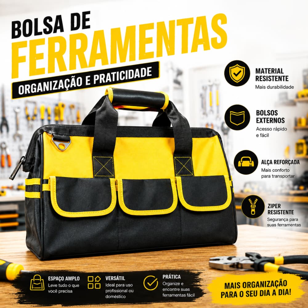 Bolsa de Ferramentas 16 Bolsos Grande 46CM x 30CM x 21CM Impermeável
