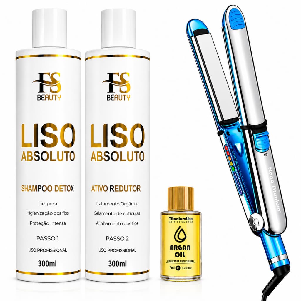 Prancha Chapinha Profissional Nano Titanium 470F + Progressiva Liso Absoluto + Argan + Original Alisa 100% Bivolt