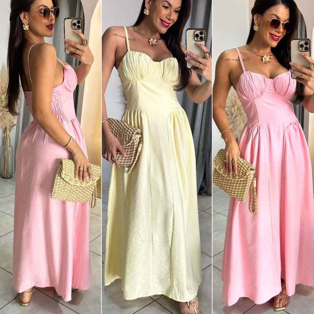 Vestido Feminino Longo Alça Com Bojo - Moda Feminina