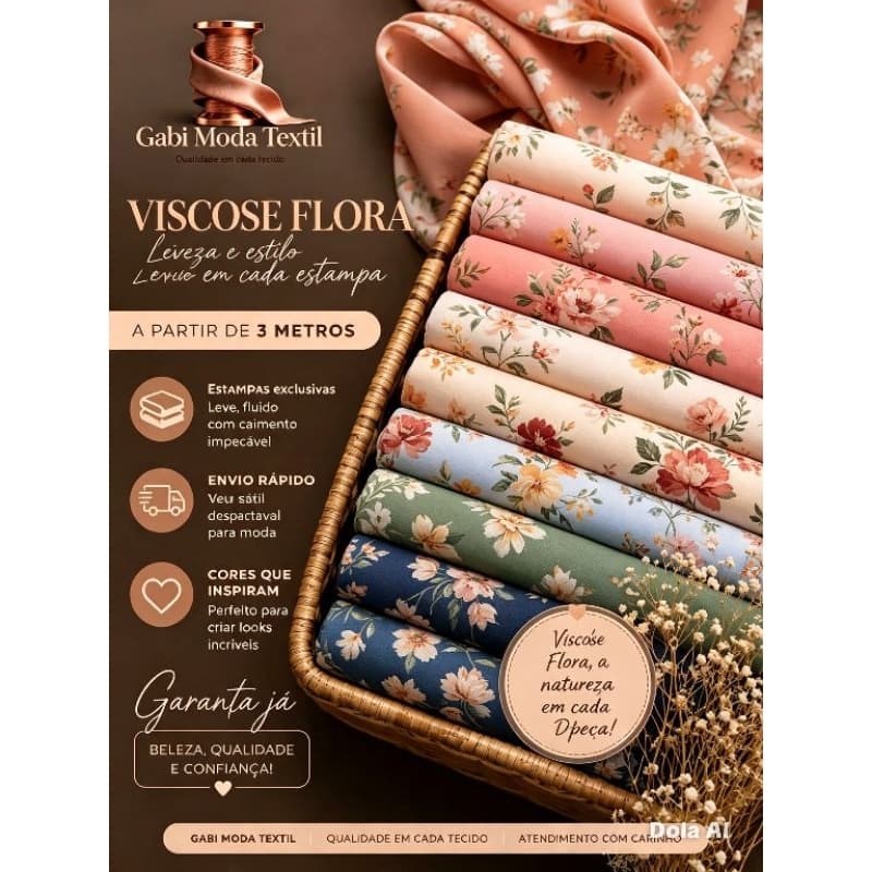 Tecido Viscose Flora (3m x 1,50m) Lindas Estampas Leve e Fresca