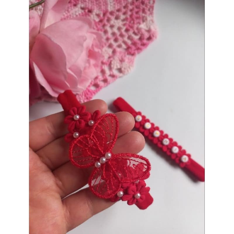 kit 2 Faixas de Cabelo bebê (PERSONALIZADA) Faixa menina vermelho saida maternidade RN/ Enxoval ensaio newborn. gestante