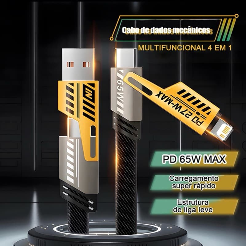 Cabo 4 Em 1 Carregamento Rápido 65w | Entrada USB - Tipo C - light