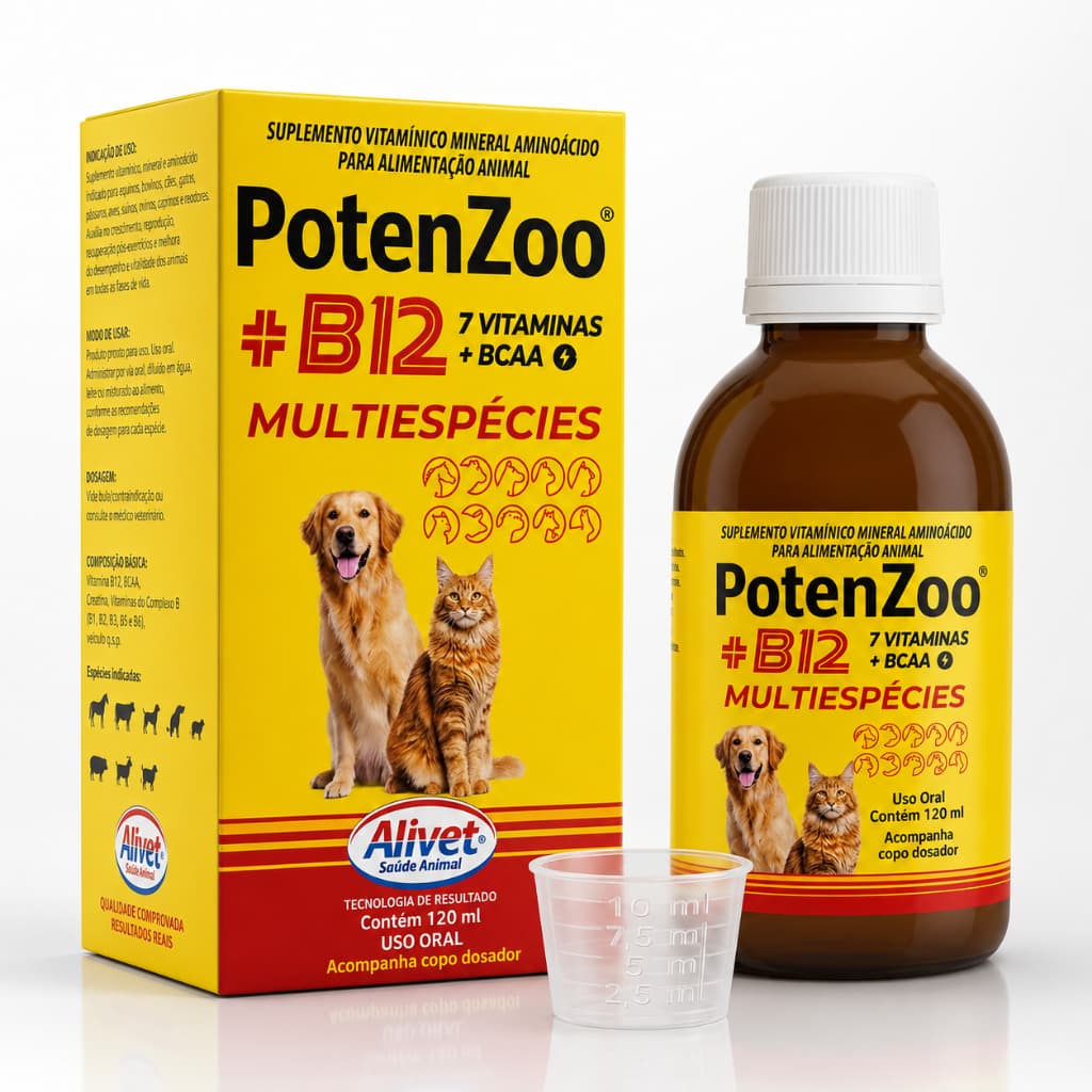 Vitamina B12 Potenzoo 120ml Cães Gatos Engorda Ganho de Peso Musculo Bcaa