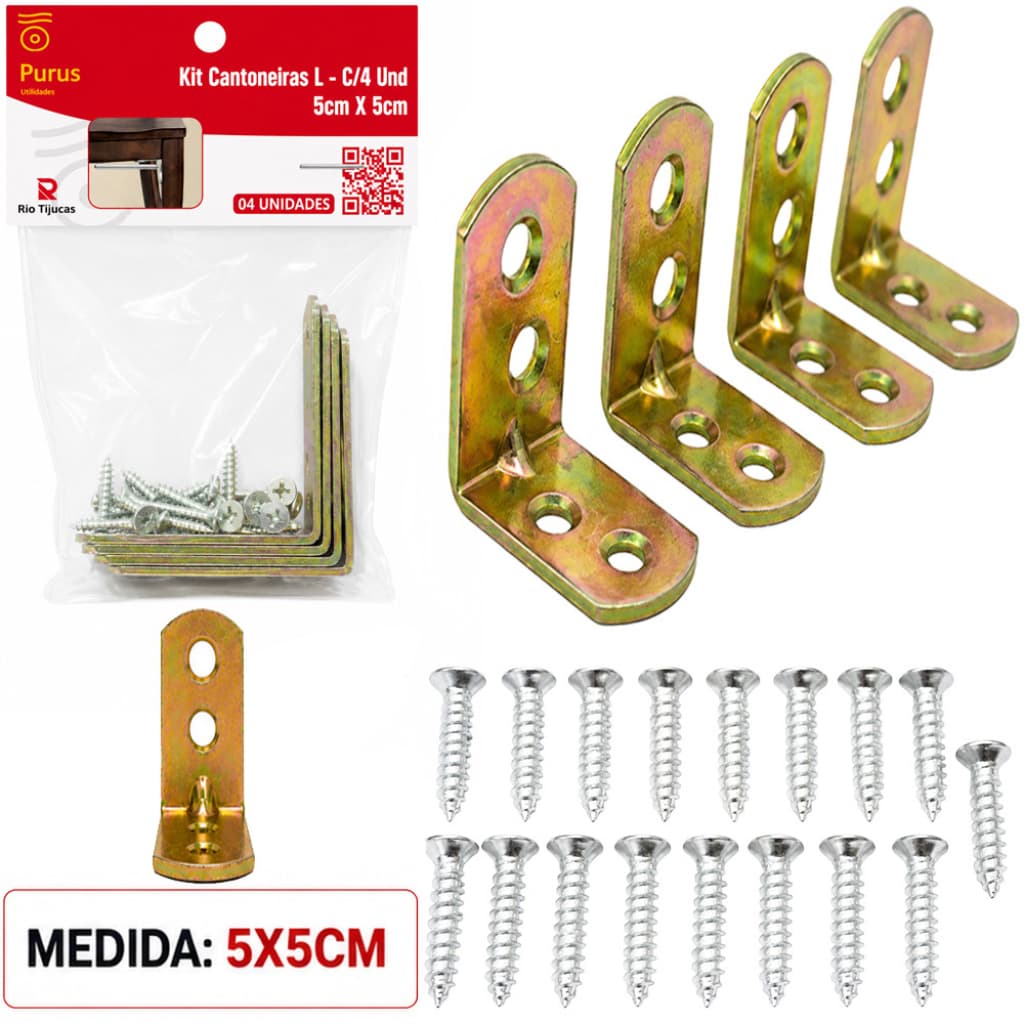 Cantoneira Bicrmatizada Para Móveis 5cm X 5cm 4 Peças Com Parafusos