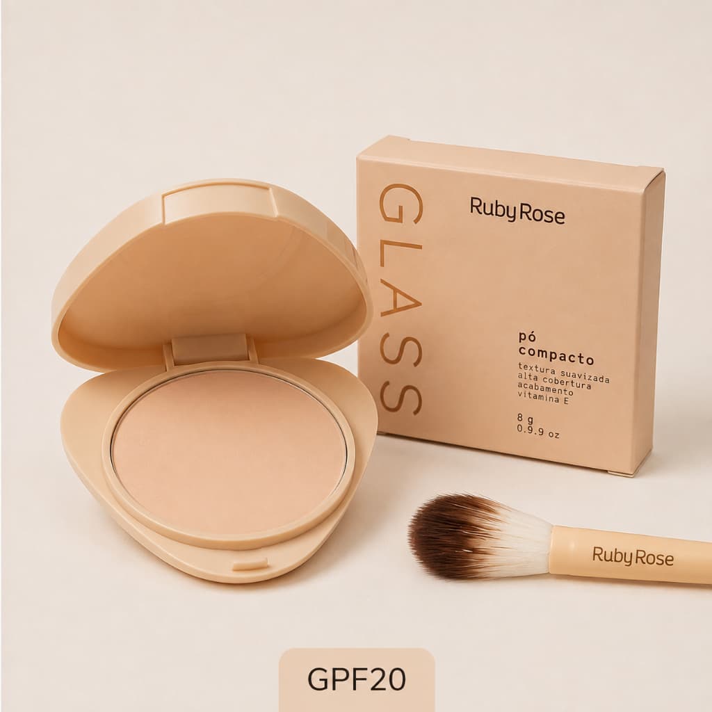 Pó Compacto Glass By Ruby Rose com Textura Aveludada para Pele Suave 50g