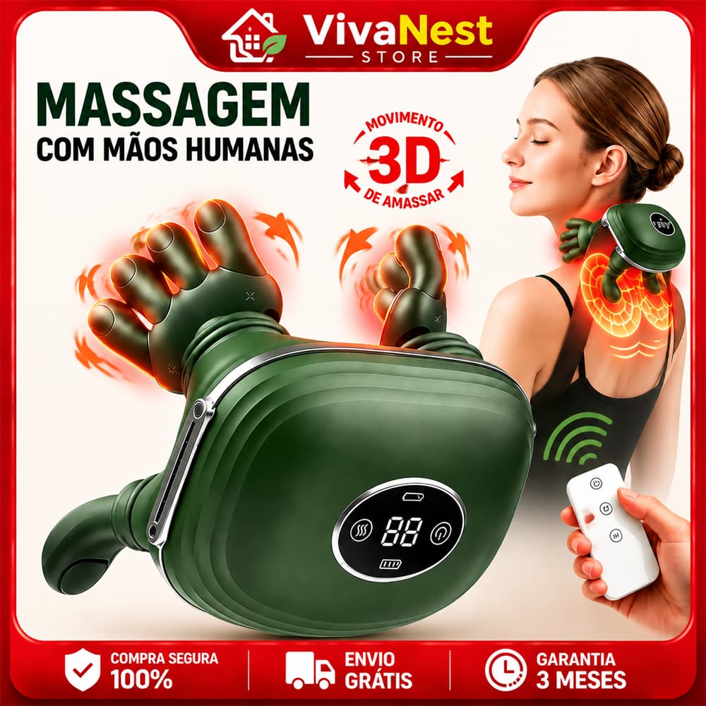 Massageador de Pescoço com 3 Velocidades de Massagem, Aquecimento em 2 Níveis 4000mAh Relaxamento Diário