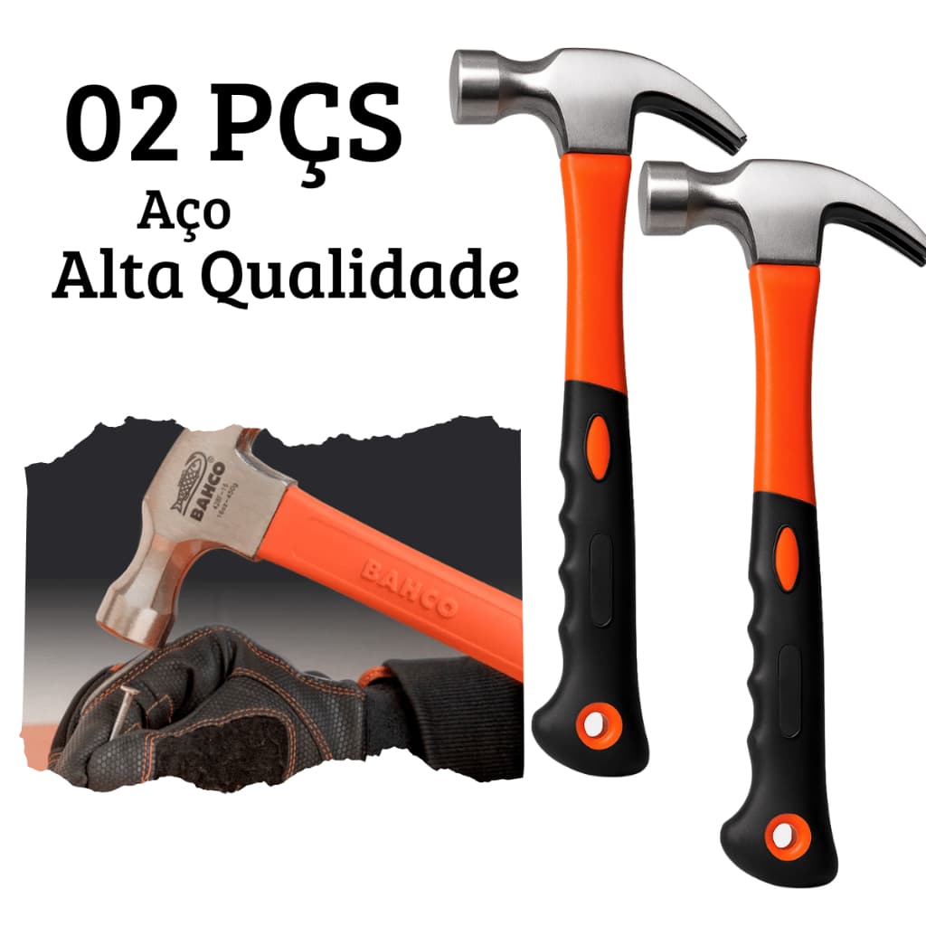 Kit 2 Martelo Unha 28CM Cabeça 25mm Cabo Emborrachado CABO FIBRA RESISTENTE
