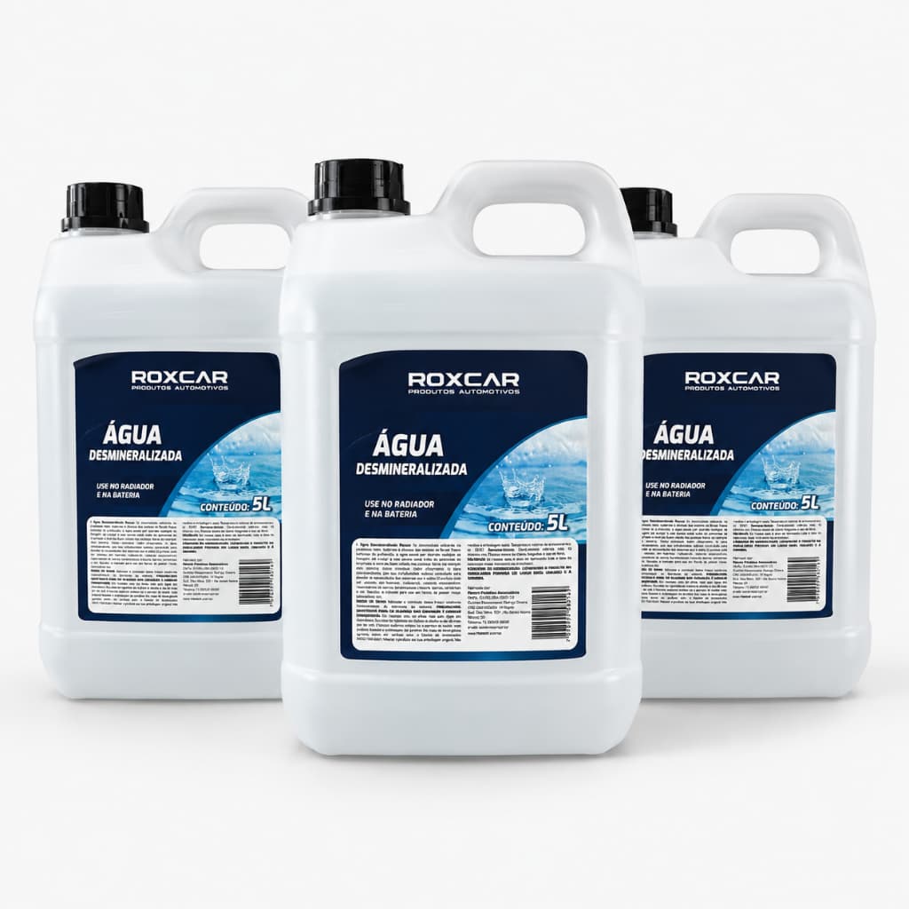 Kit 3 Água Desmineralizada 5 Litros Fluido Arrefecimento para Motor Radiador Roxcar Branco
