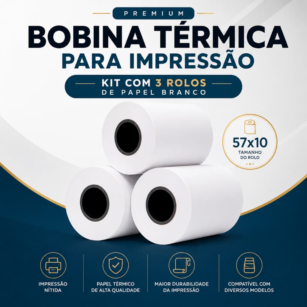 Kit Com 3 Bobinas Térmicas 57x10 Papel Para Mini Impressora Fotos Etiquetas