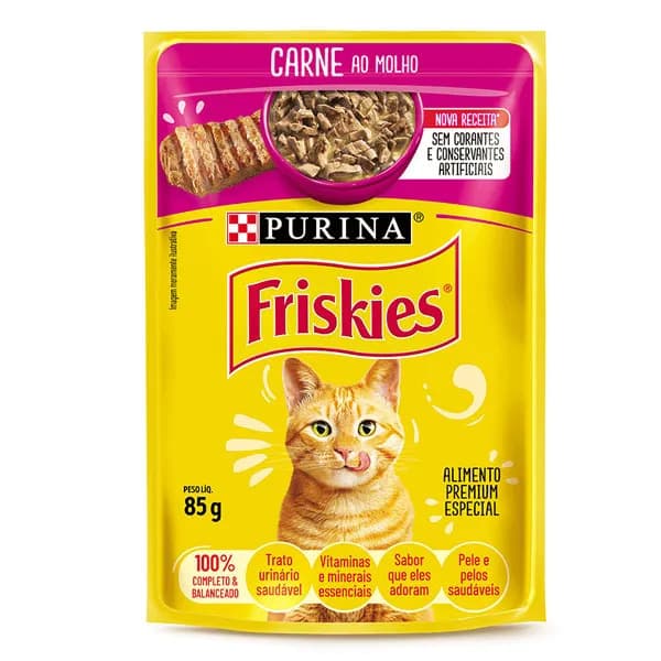 Alimento Úmido Friskies para Gatos Adultos -  Caixa de 15 Sachês 85g, Saborosa e Fácil de Digir
