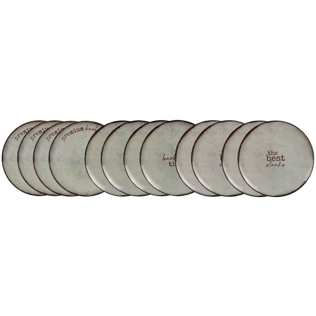 Kit De 12 Pratos Rasos Churrasco Rustic Em Porcelana Decorada 28cm Cinza Tramontina