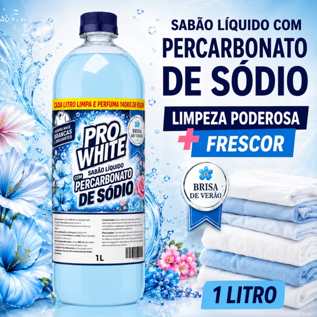 Sabão Liquido Lava Roupas Com Percarbonato Alvejante Sem Cloro 1l Brisa do Verão