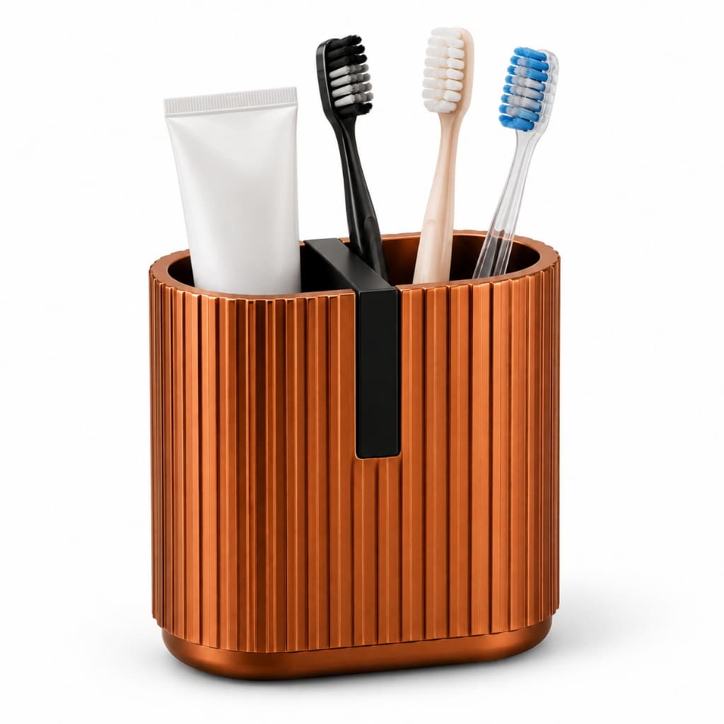 Kit Porta Escova de Dentes Duplo Organizador Canelado Bicolor Premium para Banheiro Lavabo