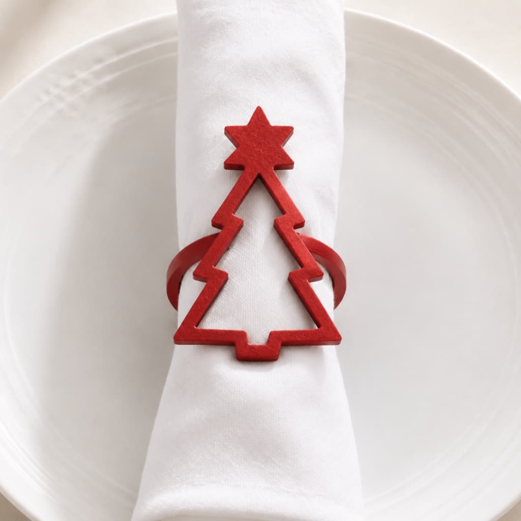 Kit Natal 6/4 Argolas | Anel Porta Guardanapo Arvore | Decoração Mesa Posta