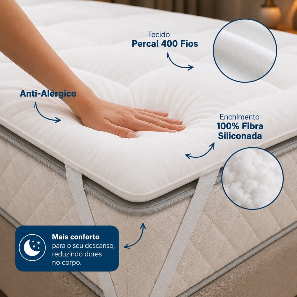 Pillow Top 400 Fios Percal Extra Macio com Elástico Conforto de Hotel