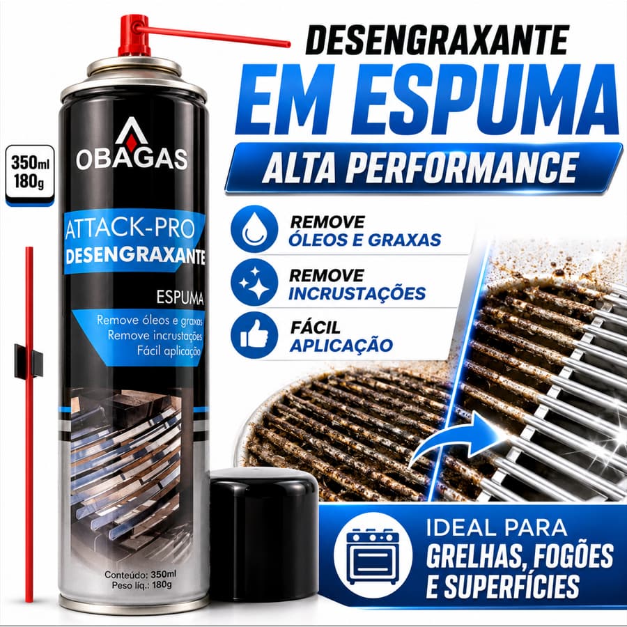 Desengraxante Spray Espuma Multiuso Facilita a Limpeza Gordura, Sujeiras Pesadas e Resíduos 350ml