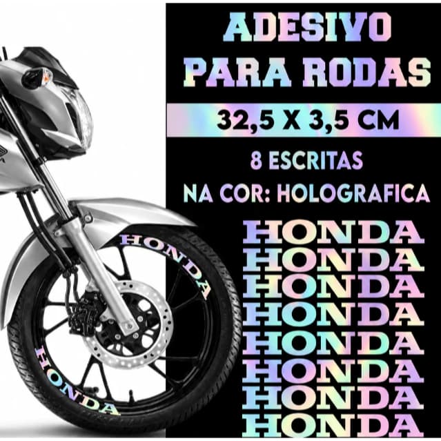 8 Adesivos Escrita Honda Diversas Cores Aro Moto Roda Decoração Boa Fixação Prova D'Água