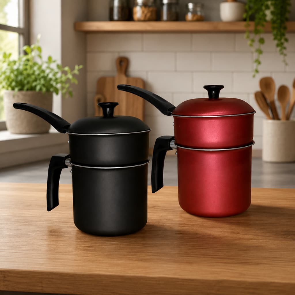 Cuscuzeiro Pequeno Antiaderente Teflon 0,8 lts Mini Cuscuzeiro Individual Cores Preto ou Cereja Cozinha Profissional